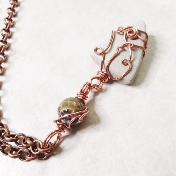 Uniquely HandCrafted Fall Necklace! Mixed Media & Copper Wire Wrap Design #1 - Picture 7 of 8